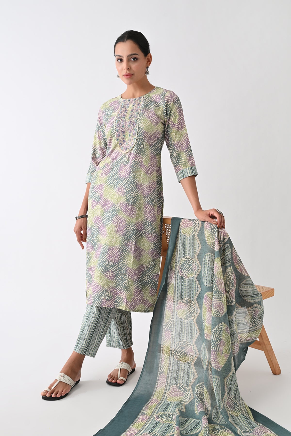Multi Abstract Printed Kurta 3 Pcs Set