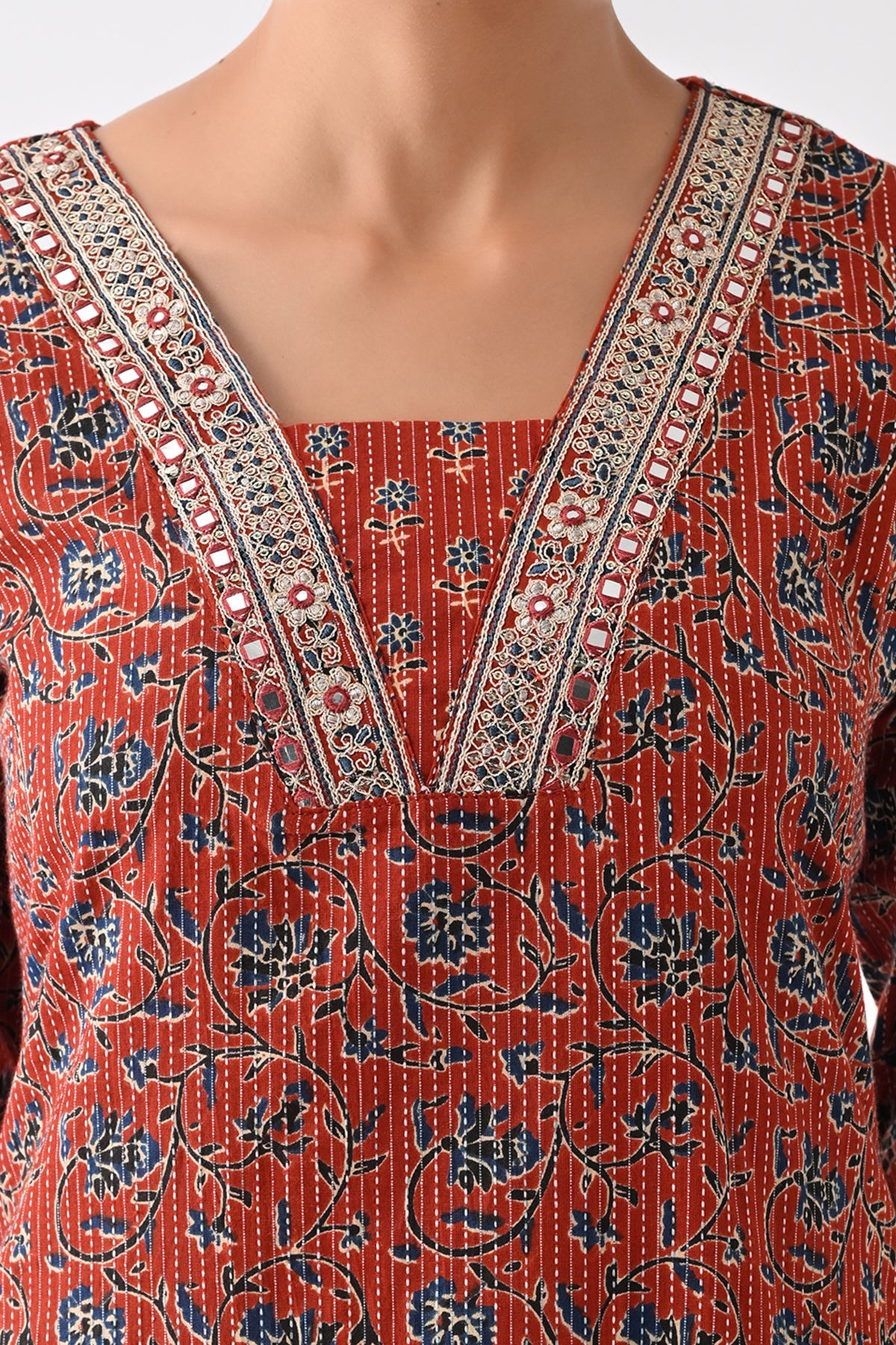 Rust Floral Printed Kurta 3 Pcs Set