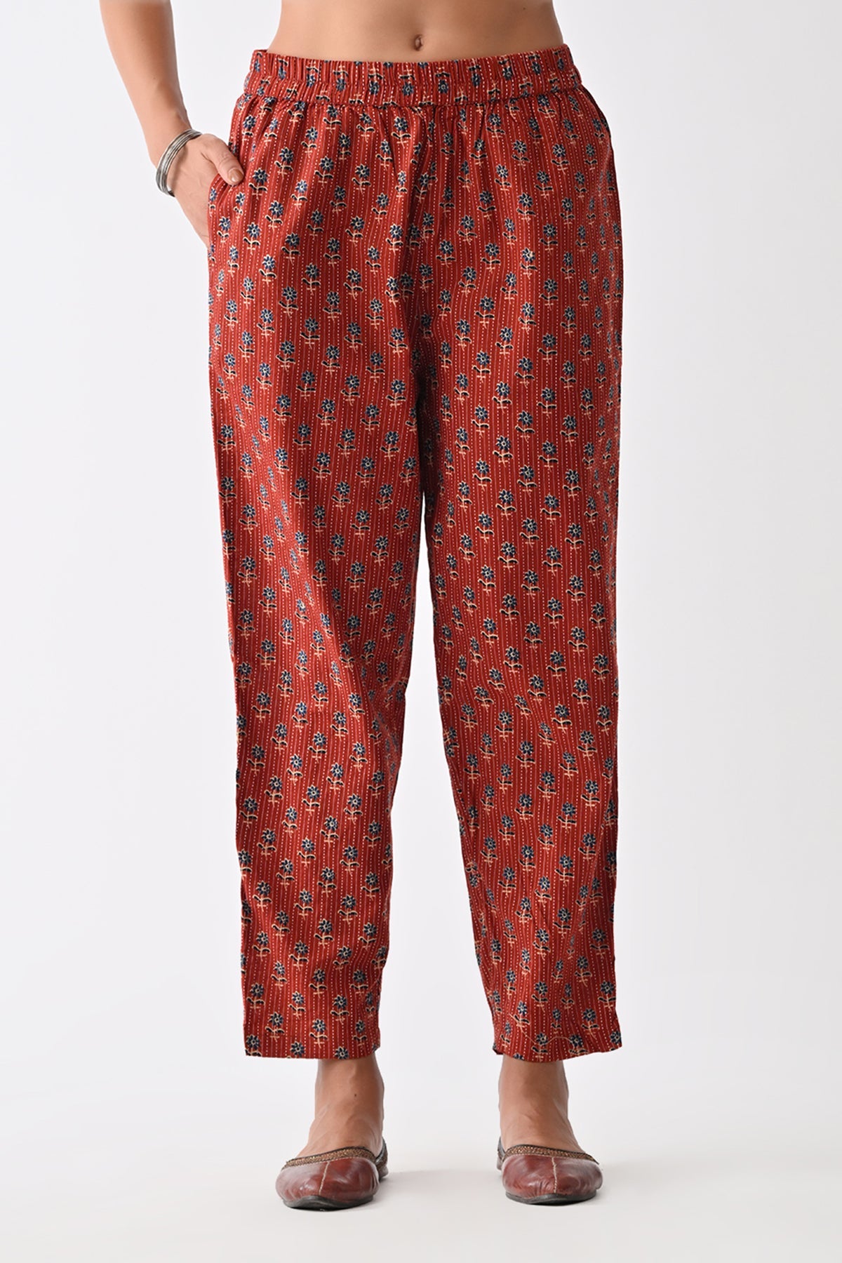 Rust Floral Printed Kurta 3 Pcs Set