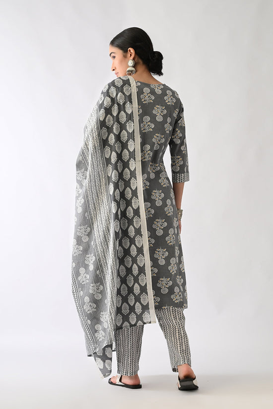 Grey Printed Kurta Set(3 Piece)