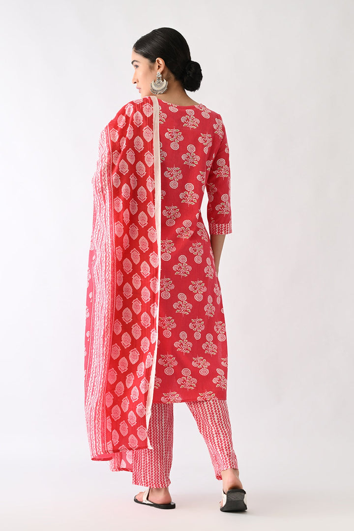 Pink Printed Kurta Set(3 Piece)