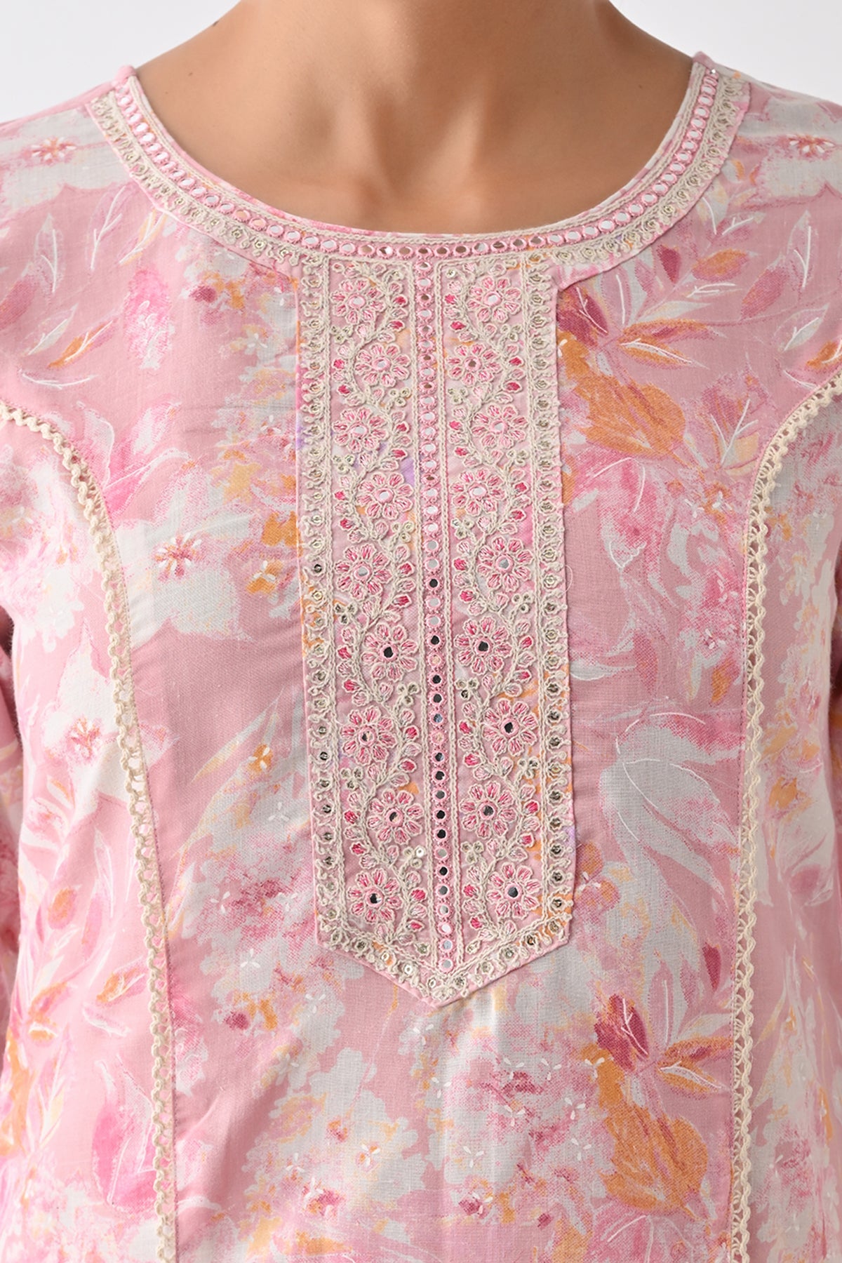Light Pink Printed Kurta Set (3 Piece)