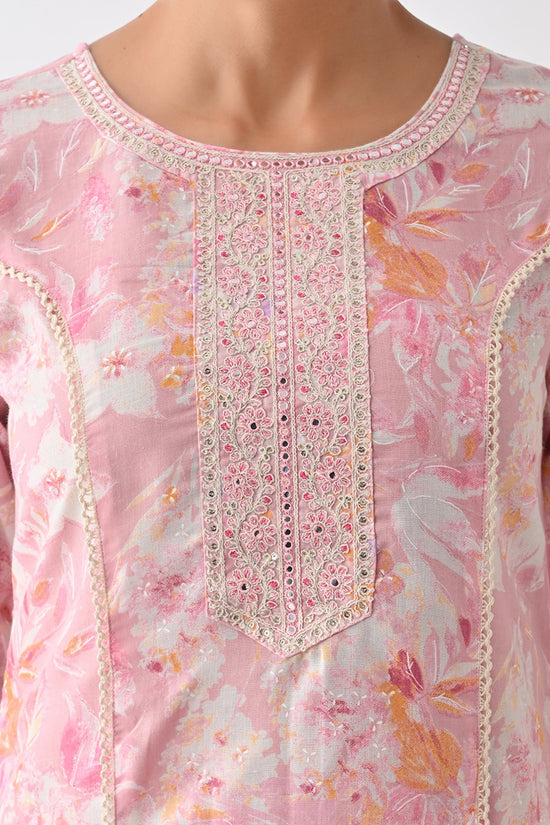 Light Pink Printed Kurta Set (3 Piece)