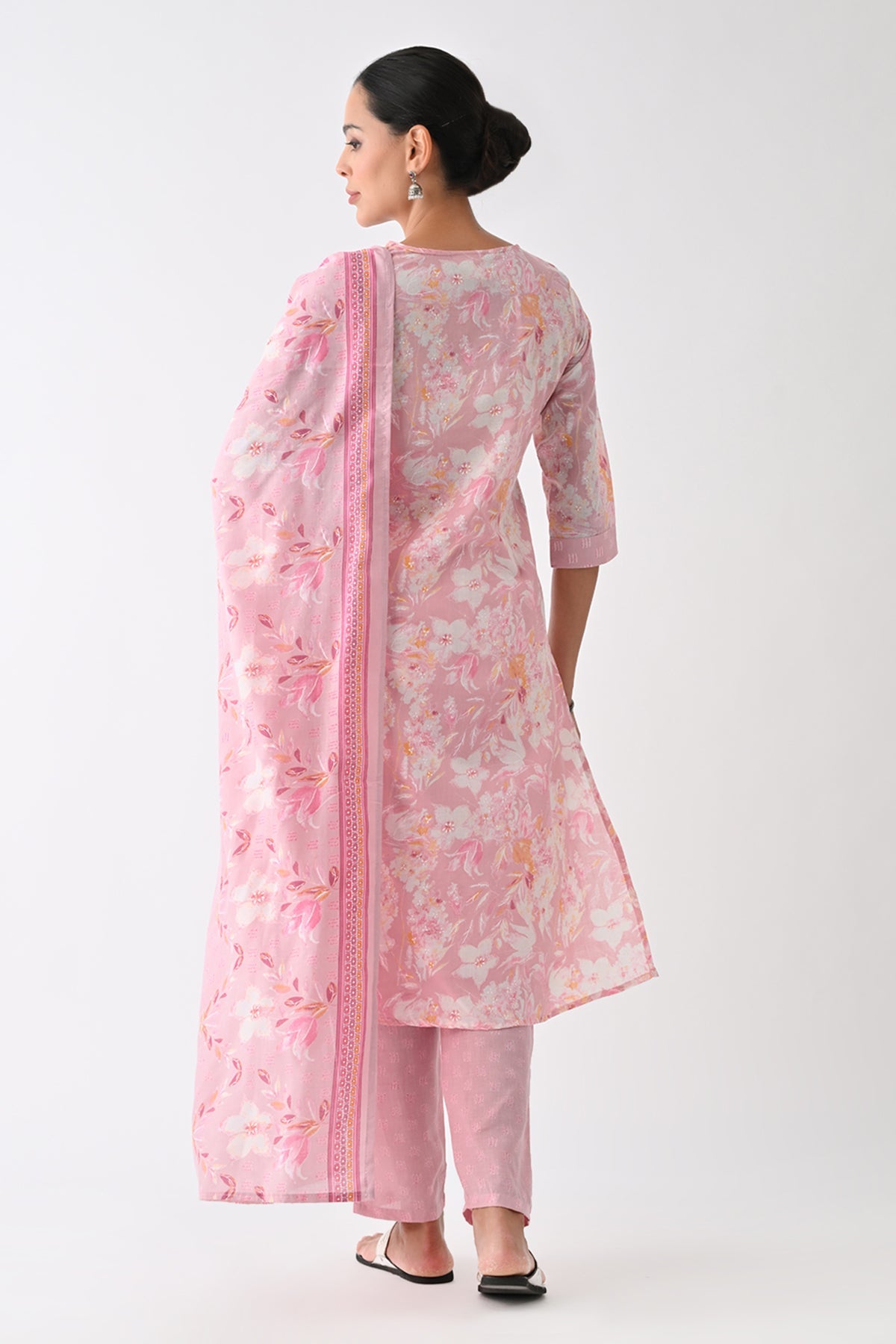 Light Pink Printed Kurta Set (3 Piece)