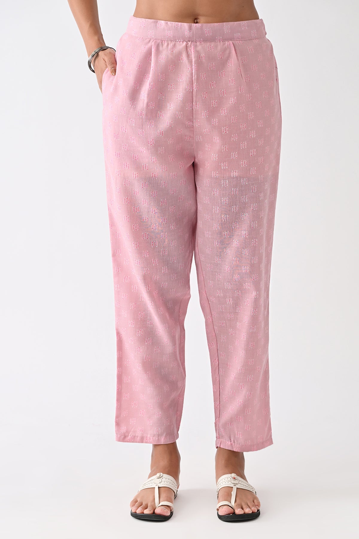 Light Pink Printed Kurta Set (3 Piece)