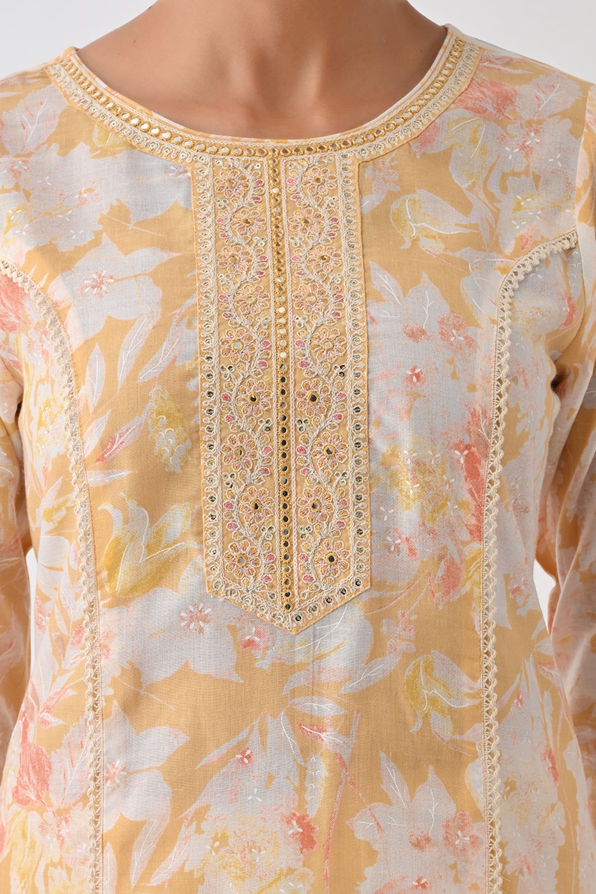 Yellow Printed Kurta Set (3 Piece)