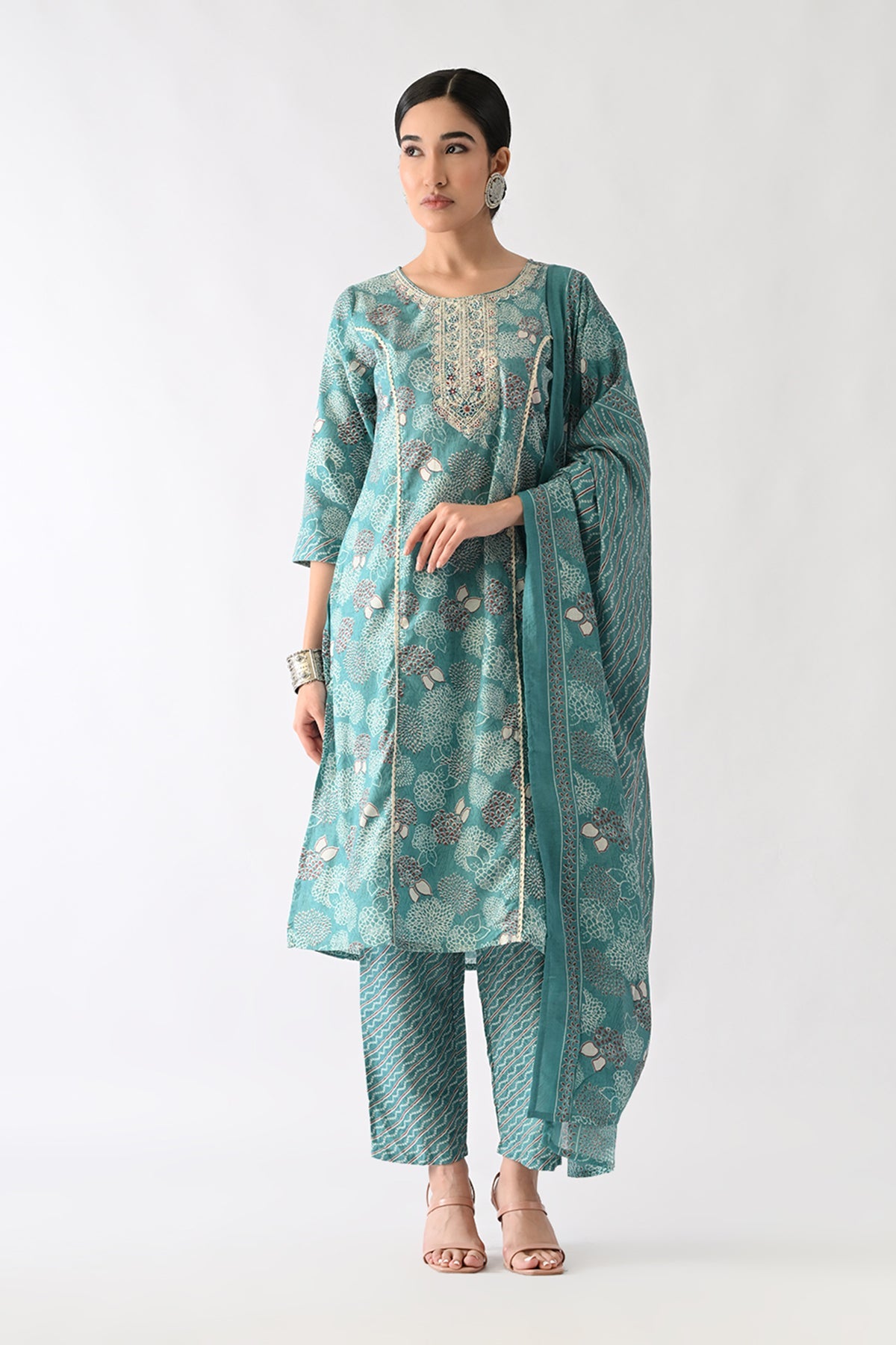 Rama Green Printed Kurta Set(3 Piece)