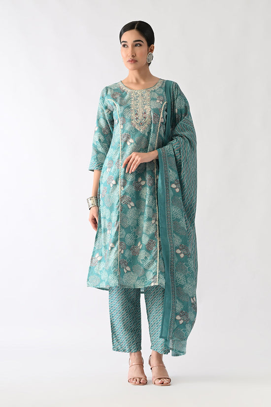 Rama Green Printed Kurta Set(3 Piece)
