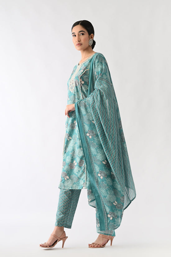 Rama Green Printed Kurta Set(3 Piece)
