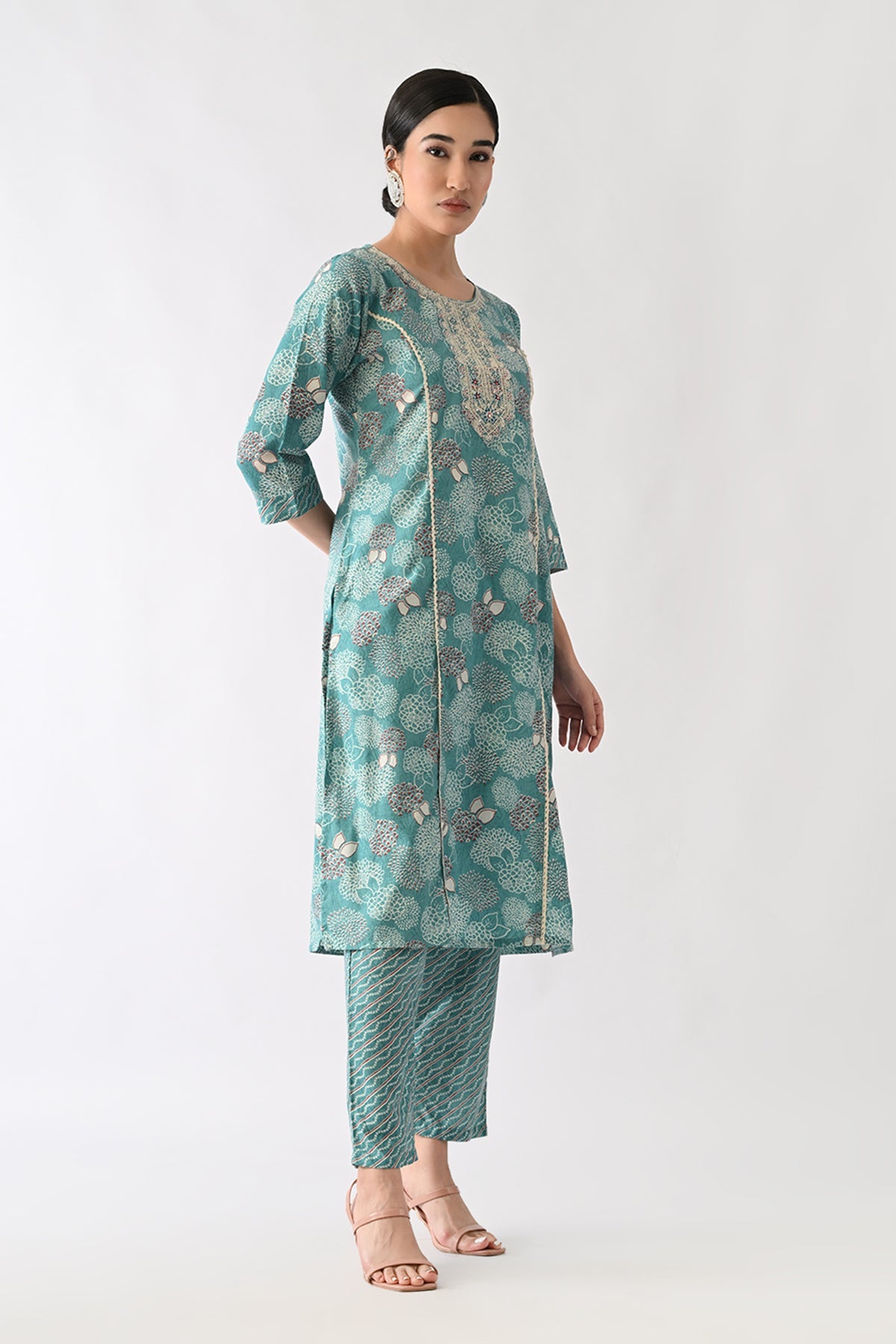 Rama Green Printed Kurta Set(3 Piece)