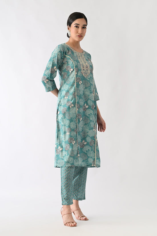Rama Green Printed Kurta Set(3 Piece)