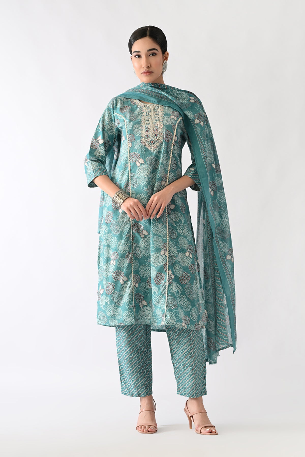 Rama Green Printed Kurta Set(3 Piece)