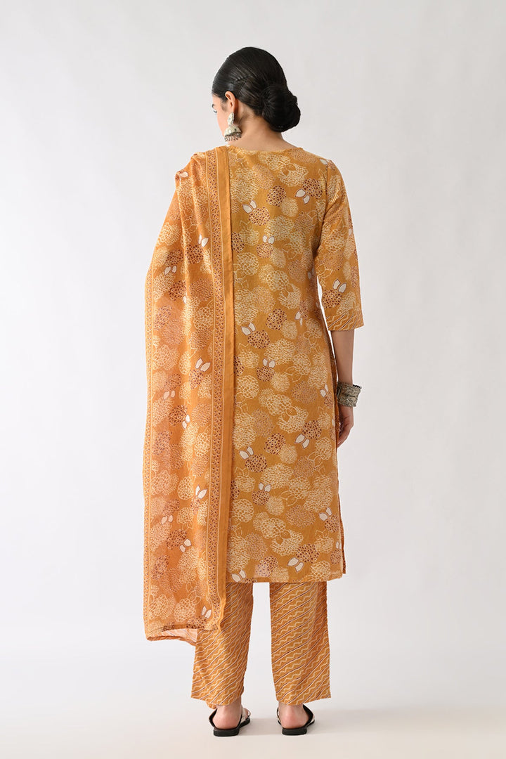 Mustard Printed Kurta Set(3 Piece)