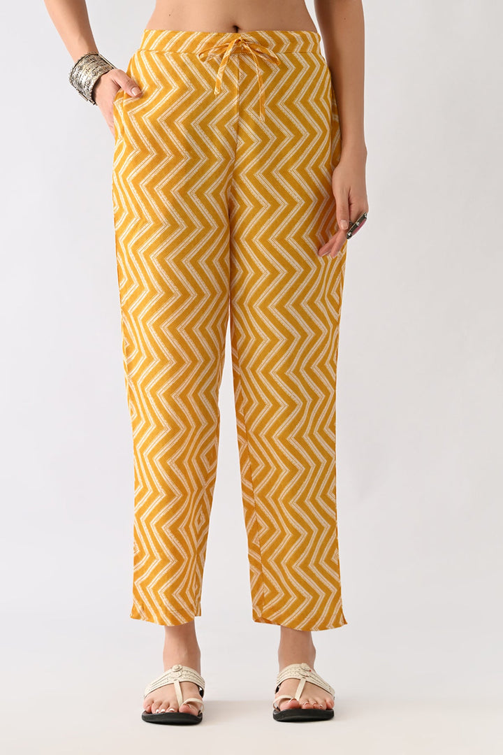 Mustard Printed Kurta Set(3 Piece)
