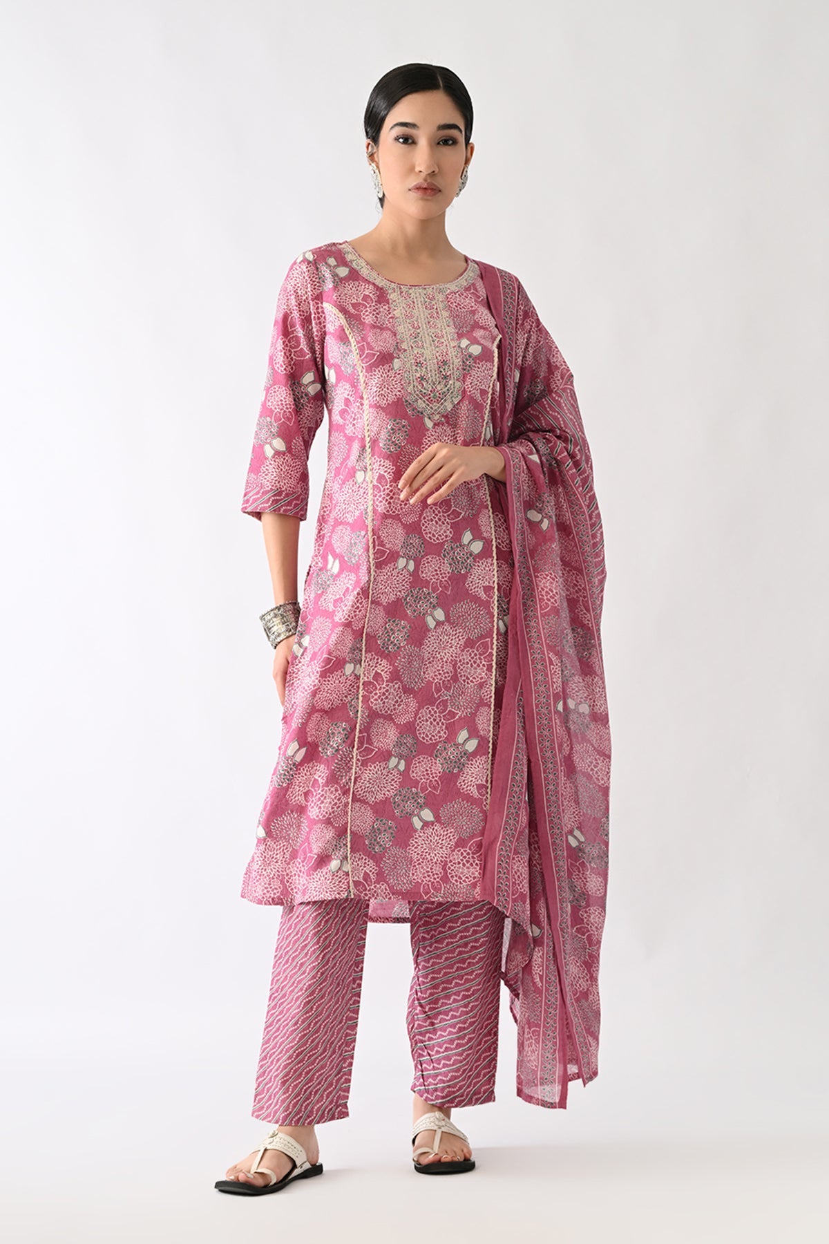 Pink Printed Kurta 3 Pcs Set