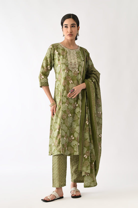 Green Printed Kurta Set (3 Piece)