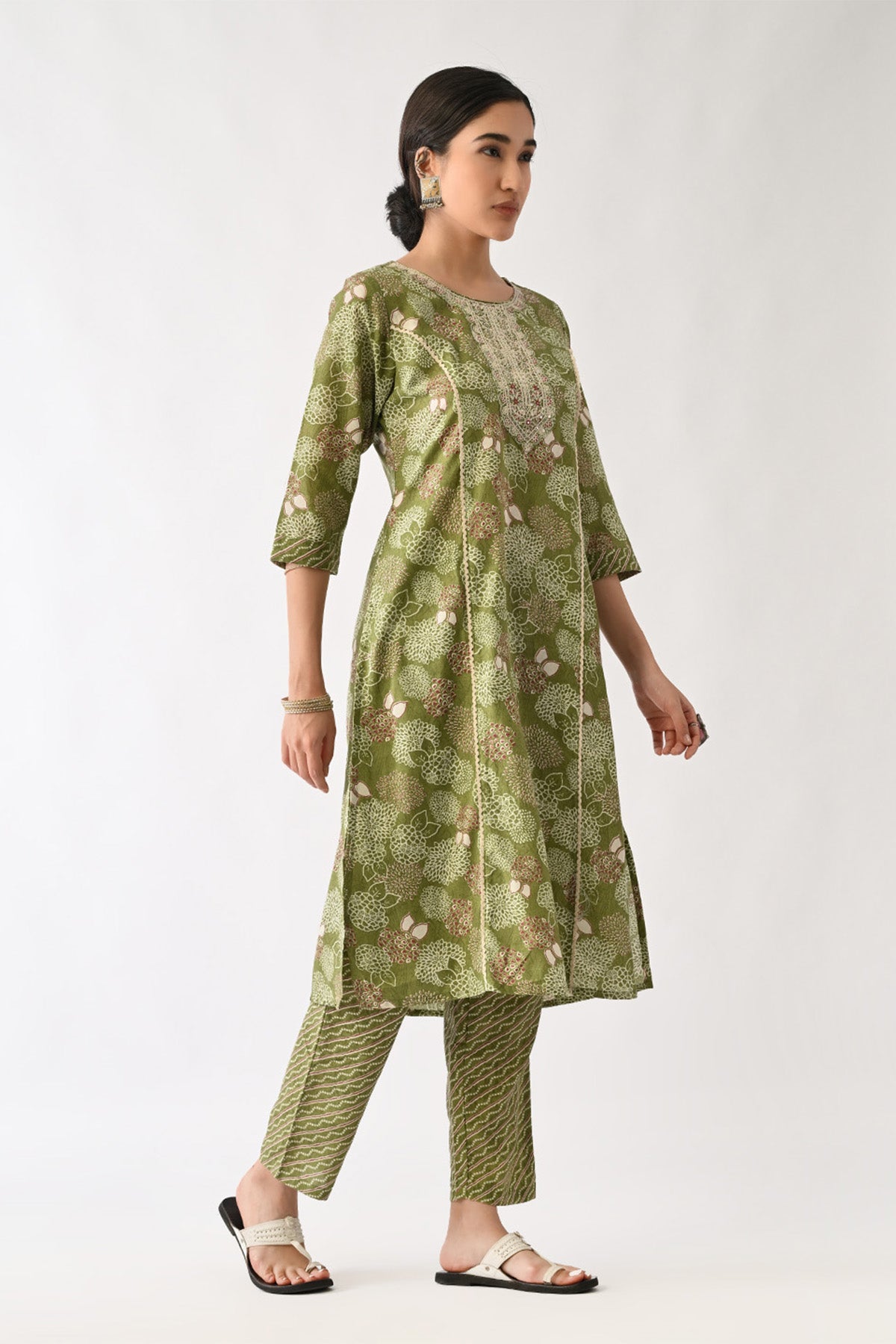 Green Printed Kurta 3 Pcs Set