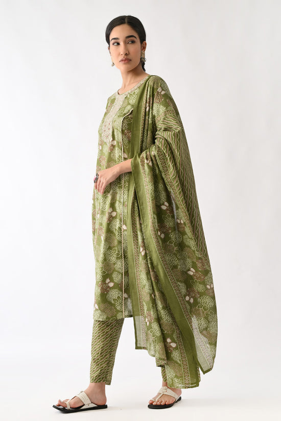 Green Printed Kurta Set (3 Piece)