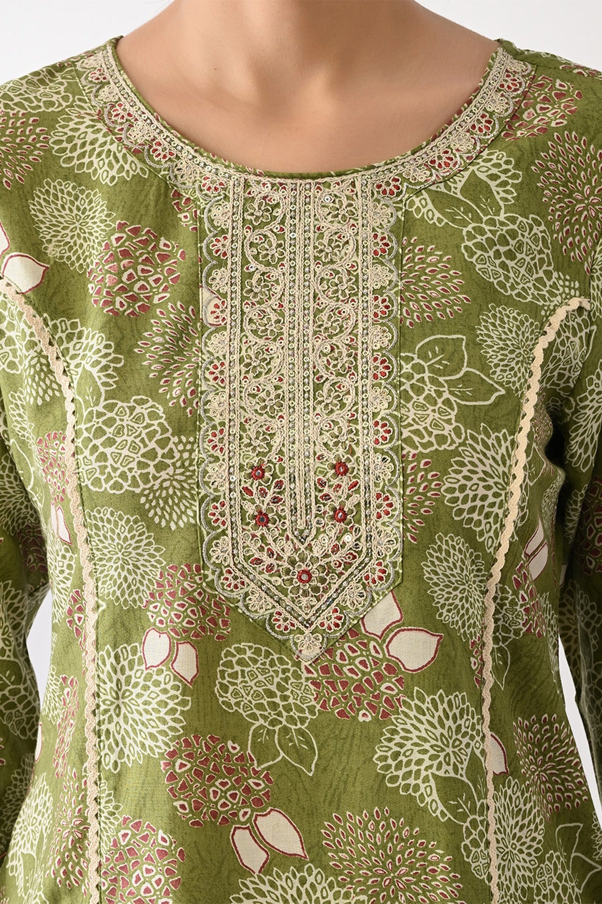 Green Printed Kurta 3 Pcs Set