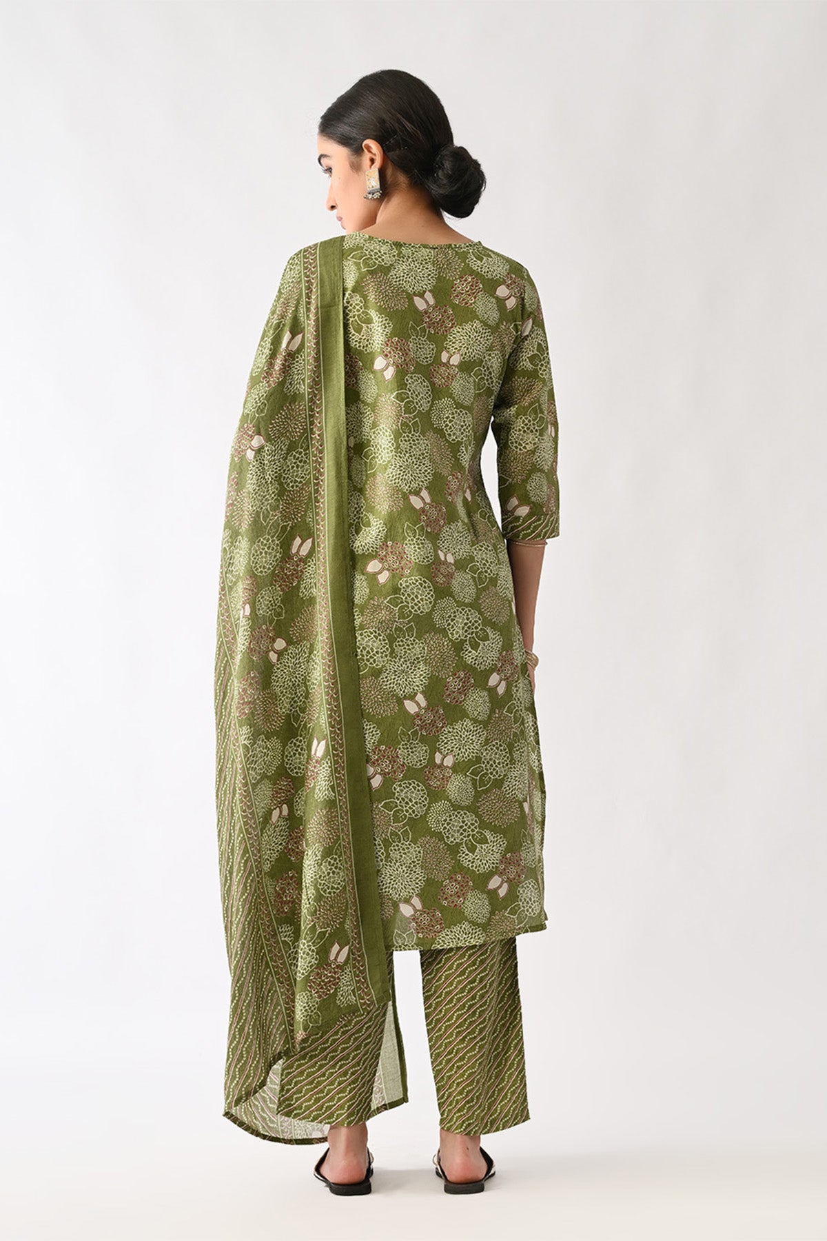 Green Printed Kurta 3 Pcs Set