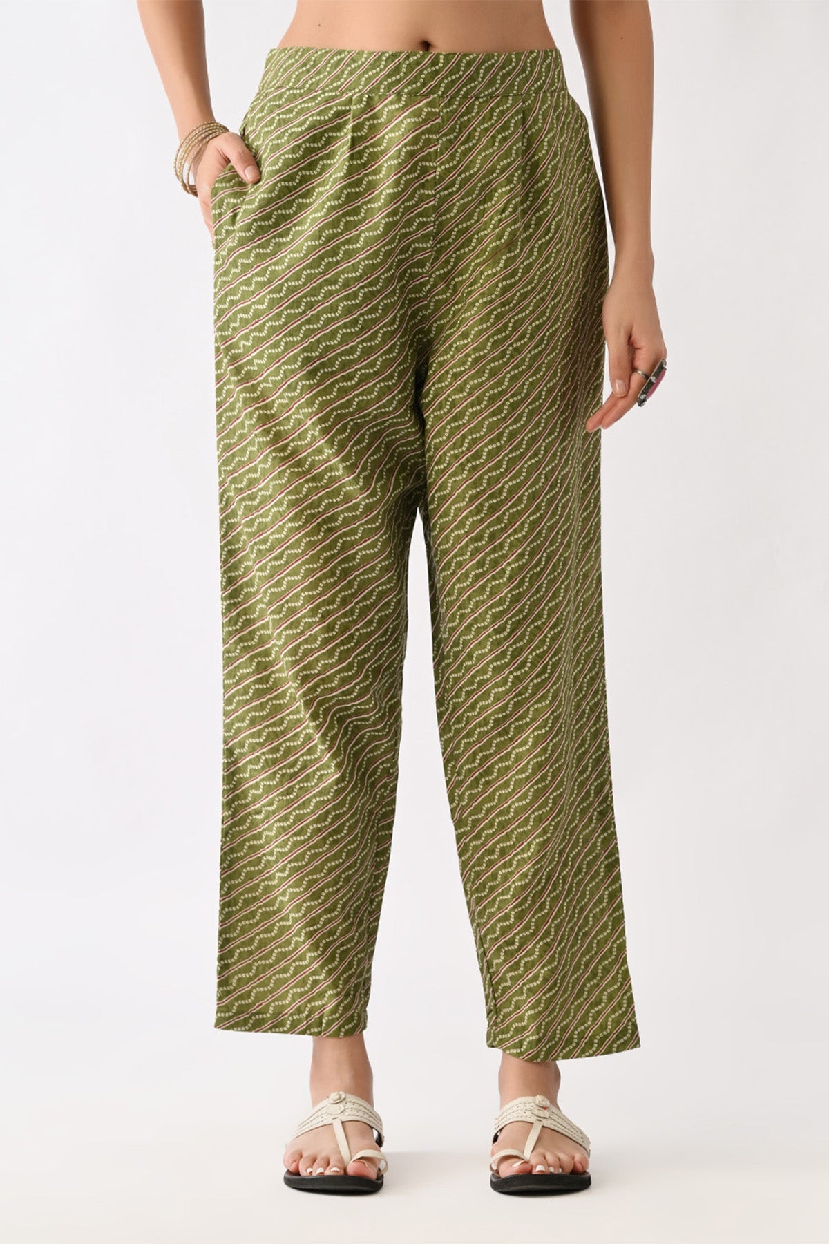 Green Printed Kurta 3 Pcs Set