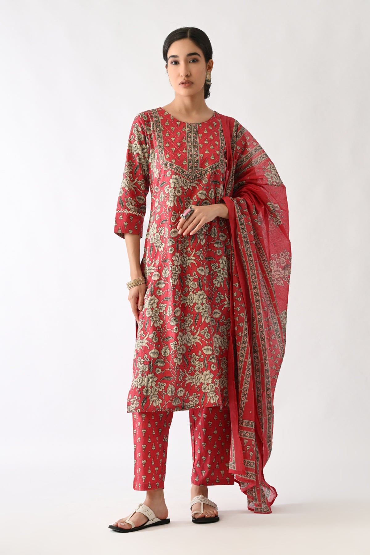 Pink Printed Kurta Set(3 Piece)