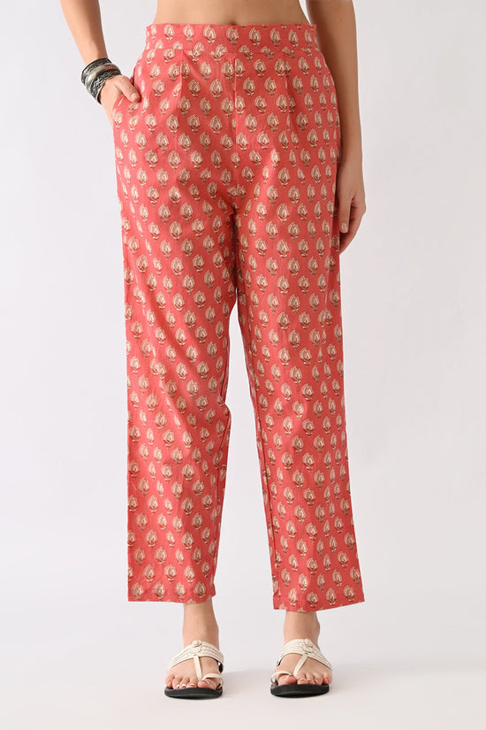 Peach Pink Printed Kurta 3 Pcs Set