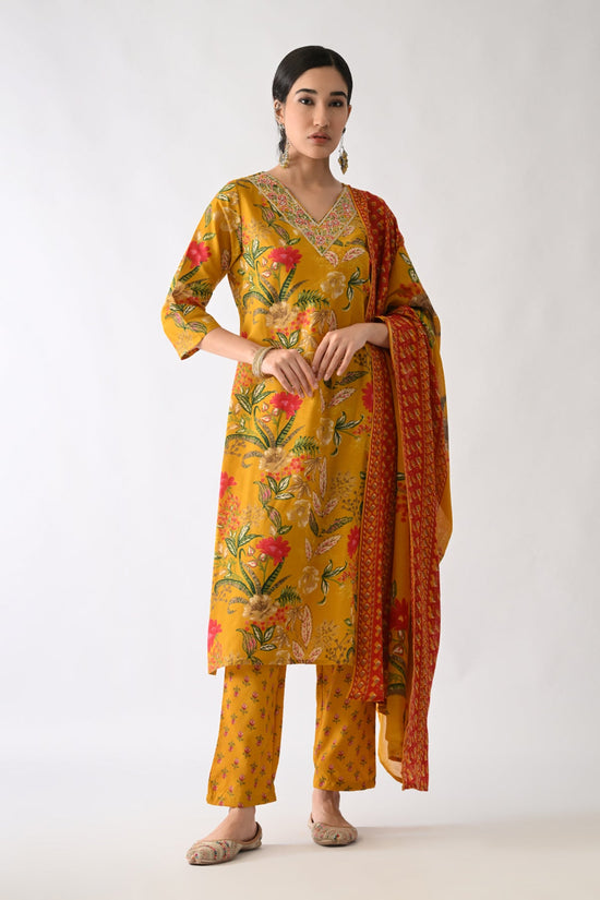 Mustard Printed Kurta Set(3 Piece)