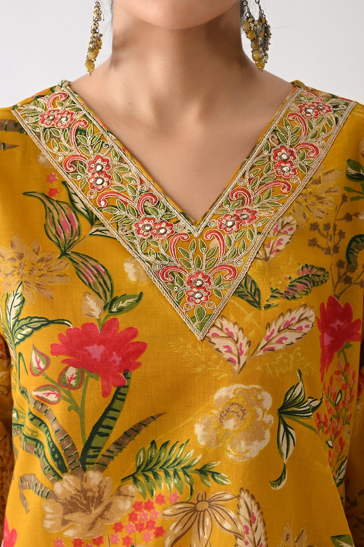 Mustard Printed Kurta Set(3 Piece)