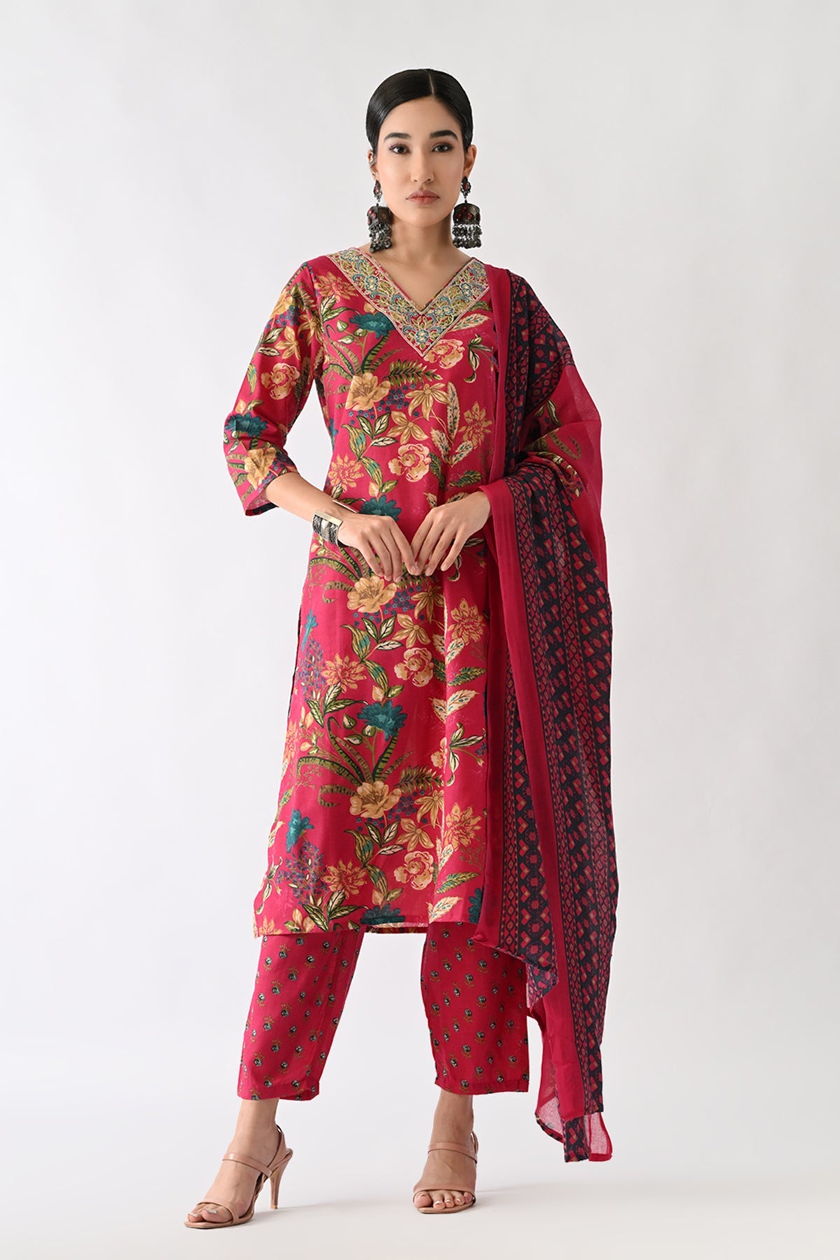 Pink Printed Kurta 3 Pcs Set
