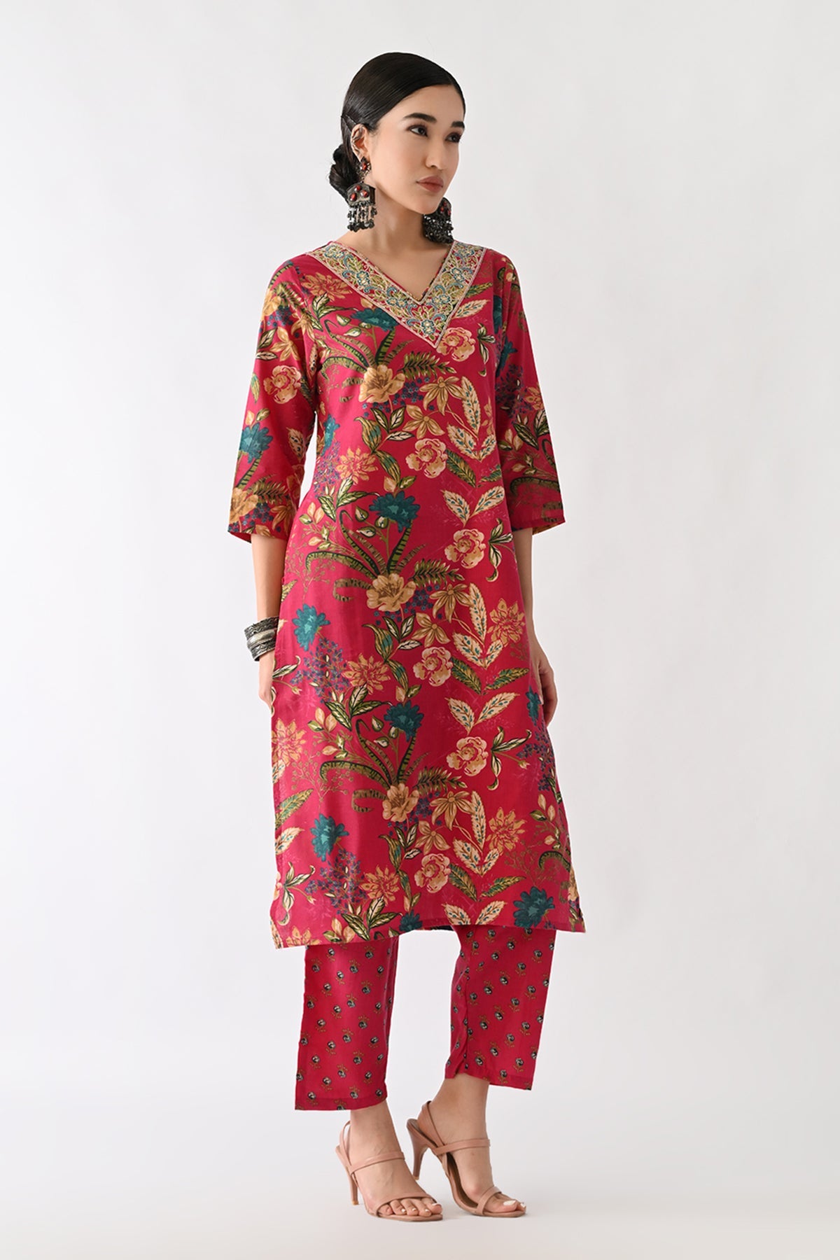 Pink Printed Kurta 3 Pcs Set