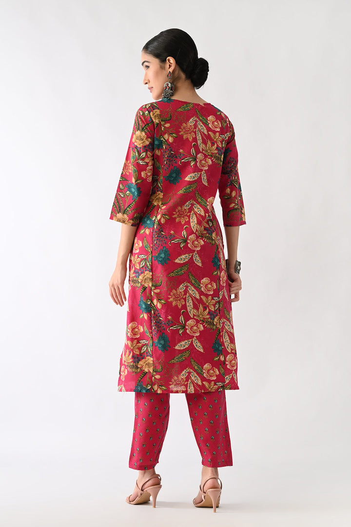 Pink Printed Kurta Set(3 Piece)