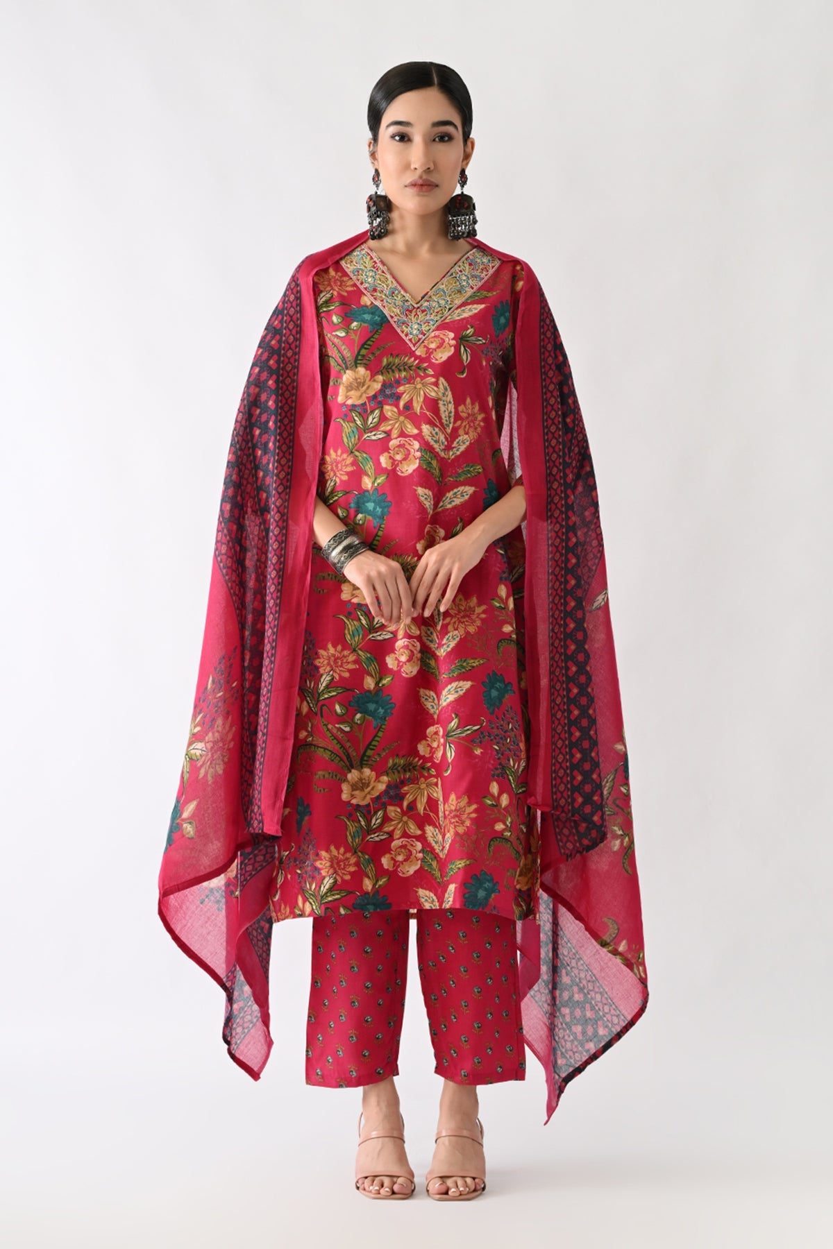 Pink Printed Kurta 3 Pcs Set