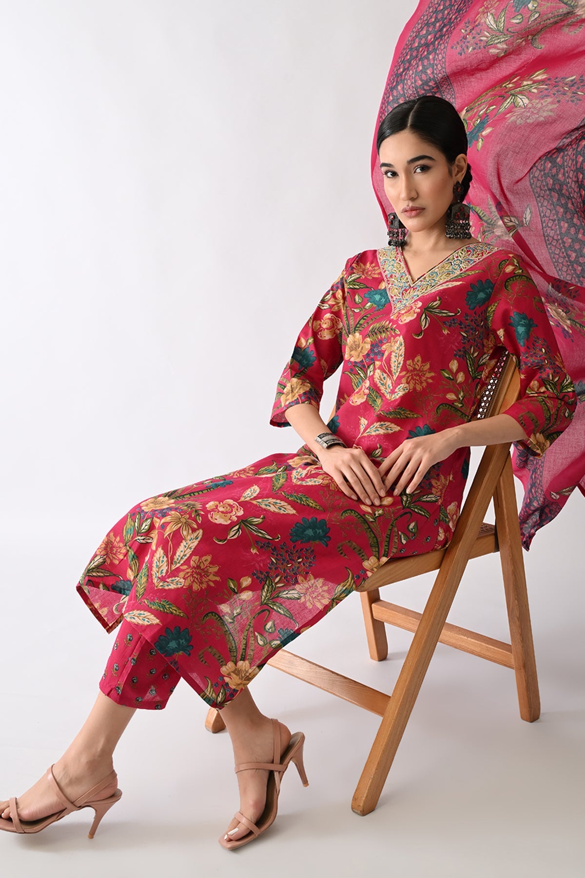 Pink Printed Kurta 3 Pcs Set