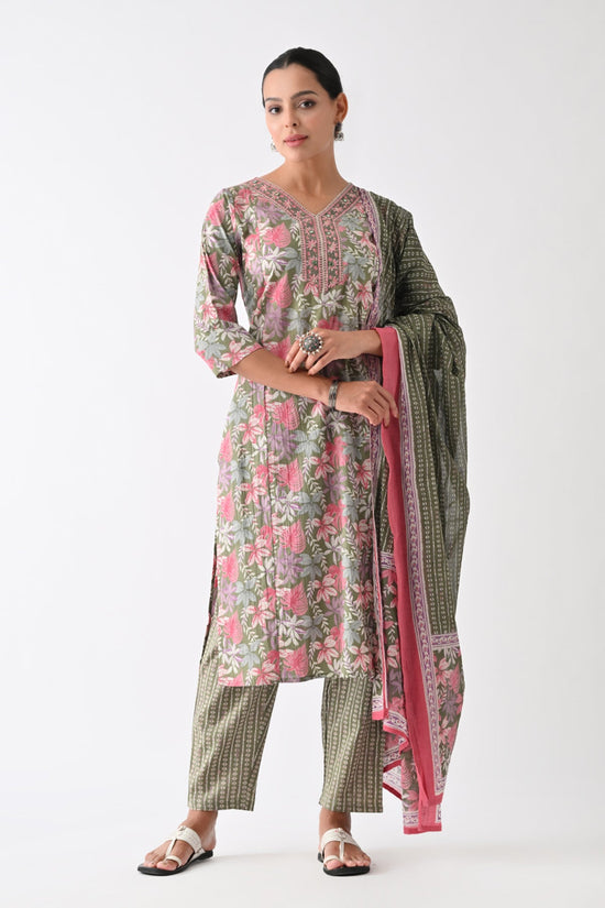 Green Printed Kurta Set (3 Piece)