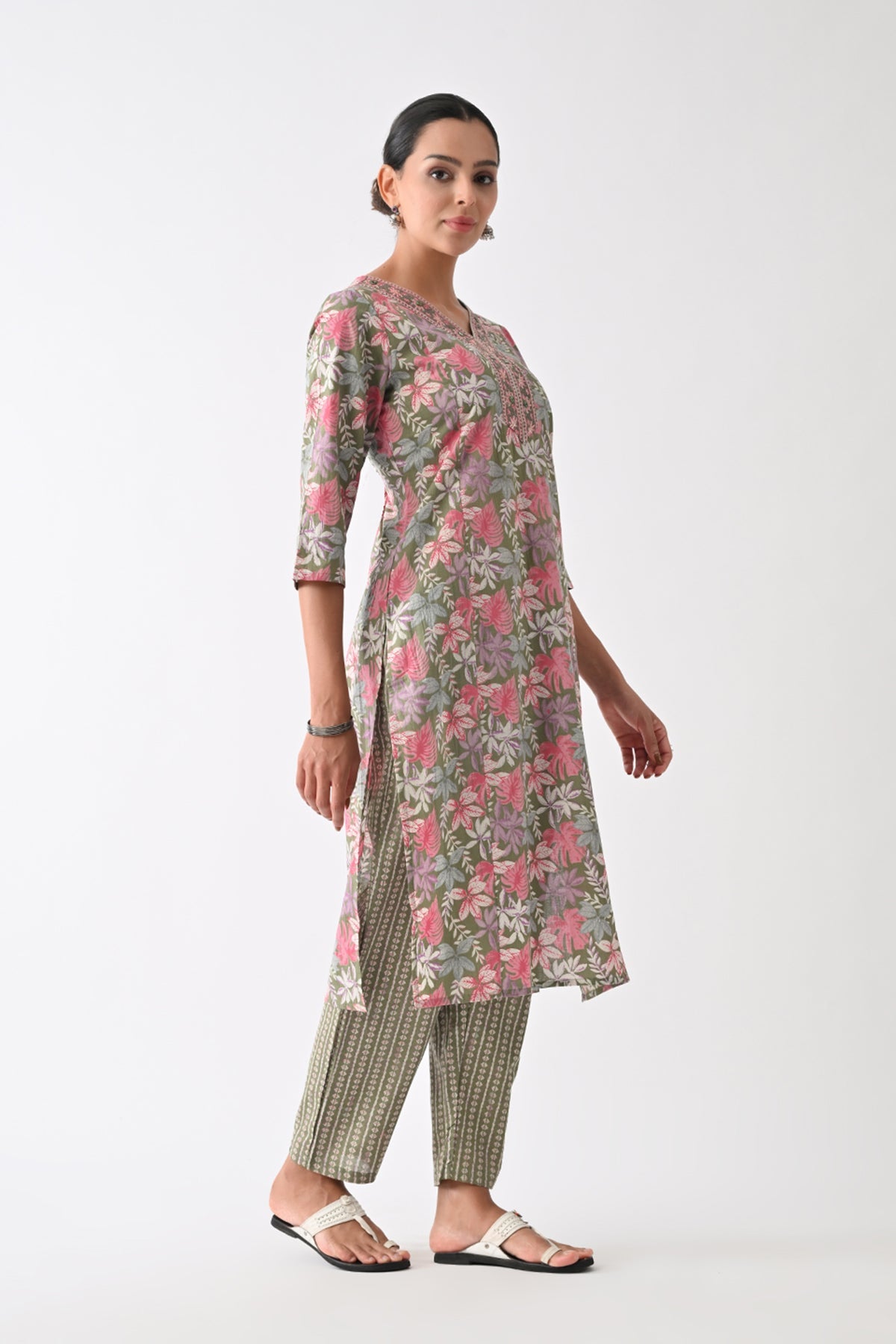 Green Printed Kurta 3 Pcs Set