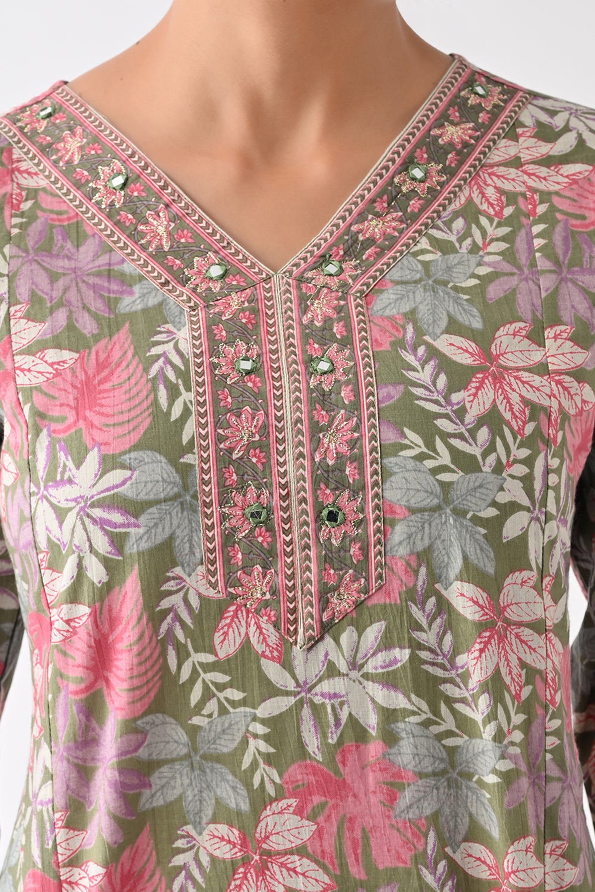 Green Printed Kurta 3 Pcs Set