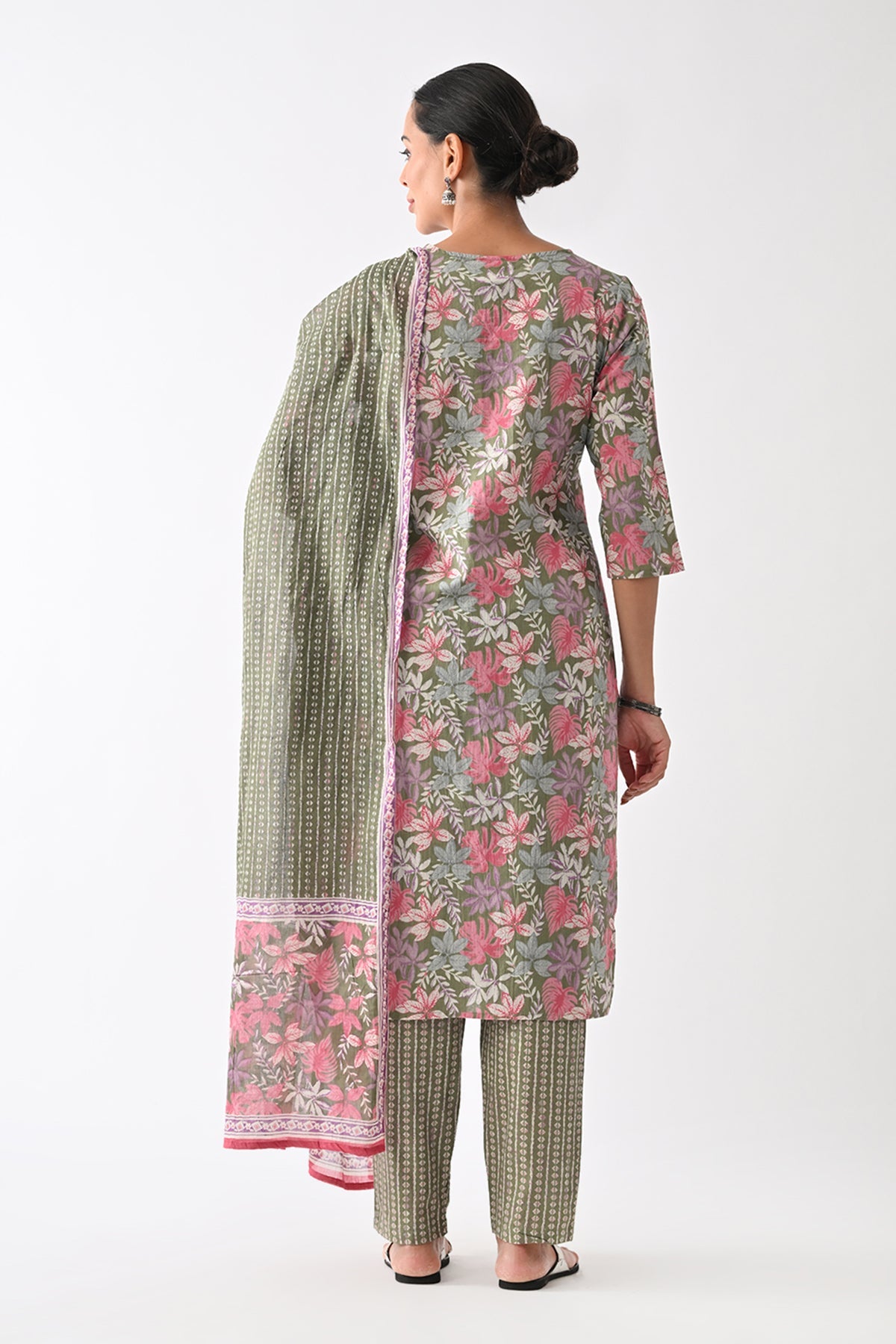 Green Printed Kurta 3 Pcs Set