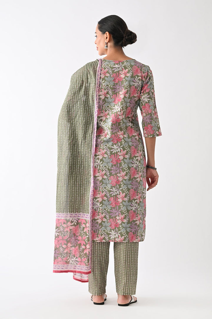 Green Printed Kurta Set (3 Piece)