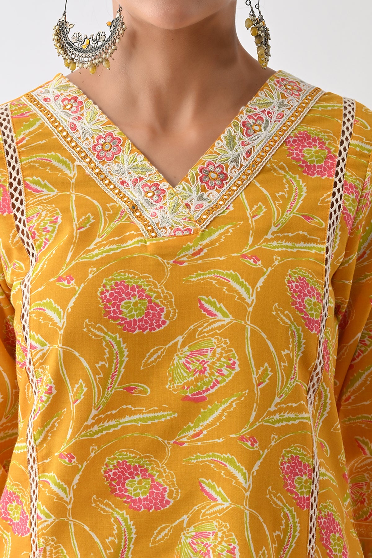 Yellow Floral Printed Kurta 3 Pcs Set