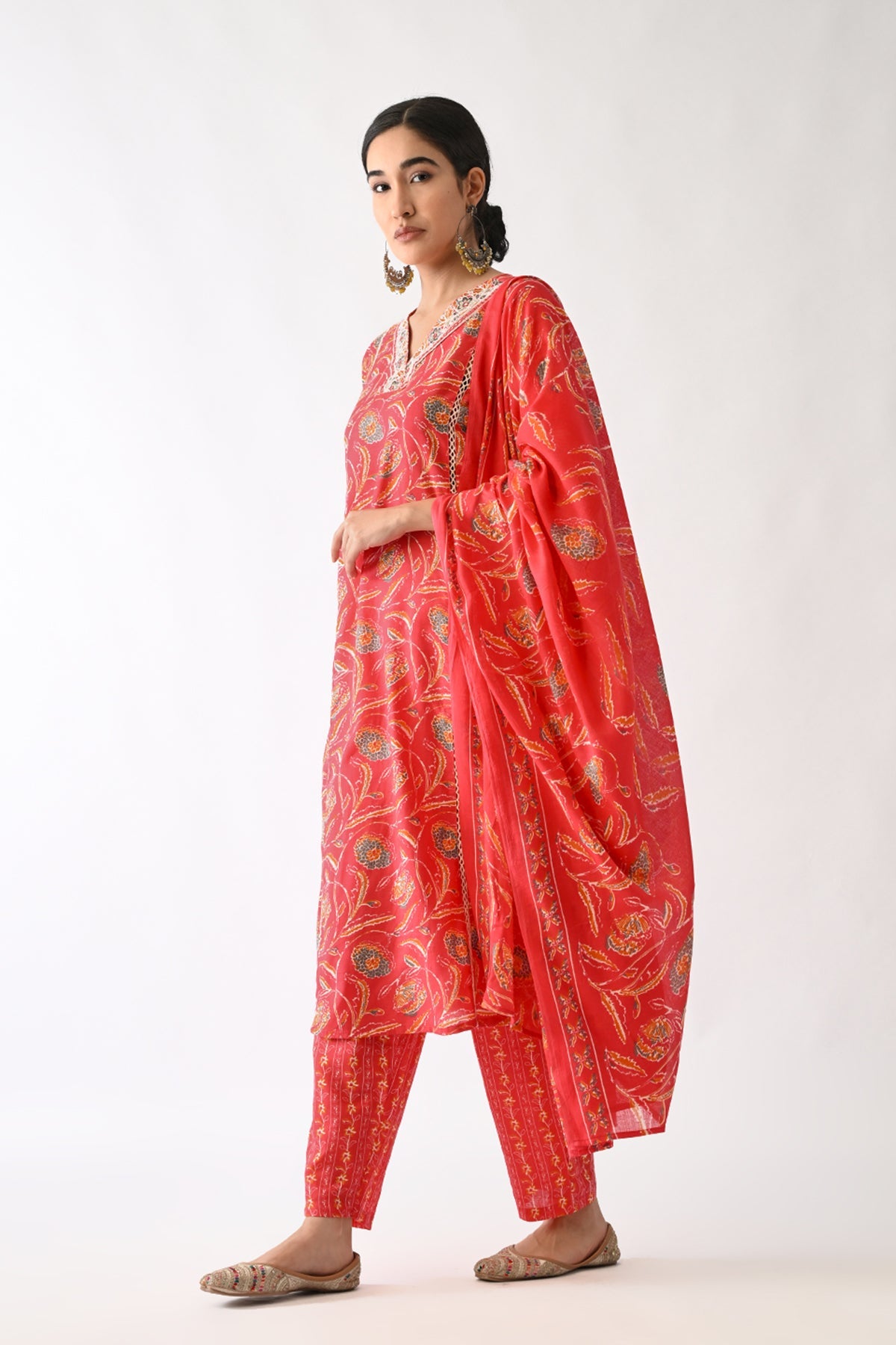 Pink Printed Kurta 3 Pcs Set