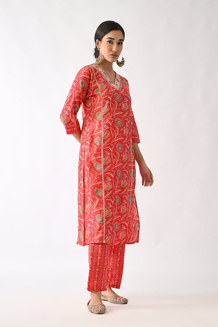 Pink Printed Kurta Set(3 Piece)