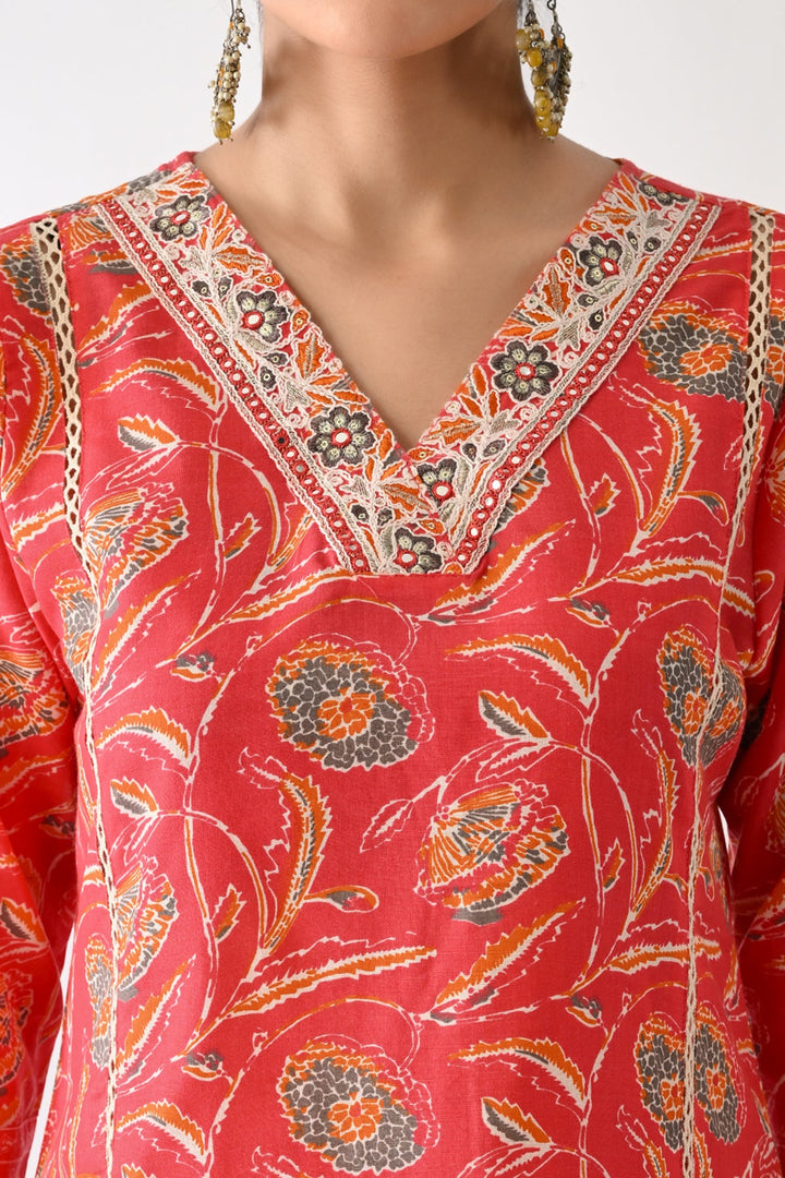 Pink Printed Kurta Set(3 Piece)