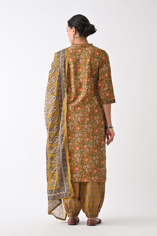 Green Paisley Printed Kurta Set (3 Piece)