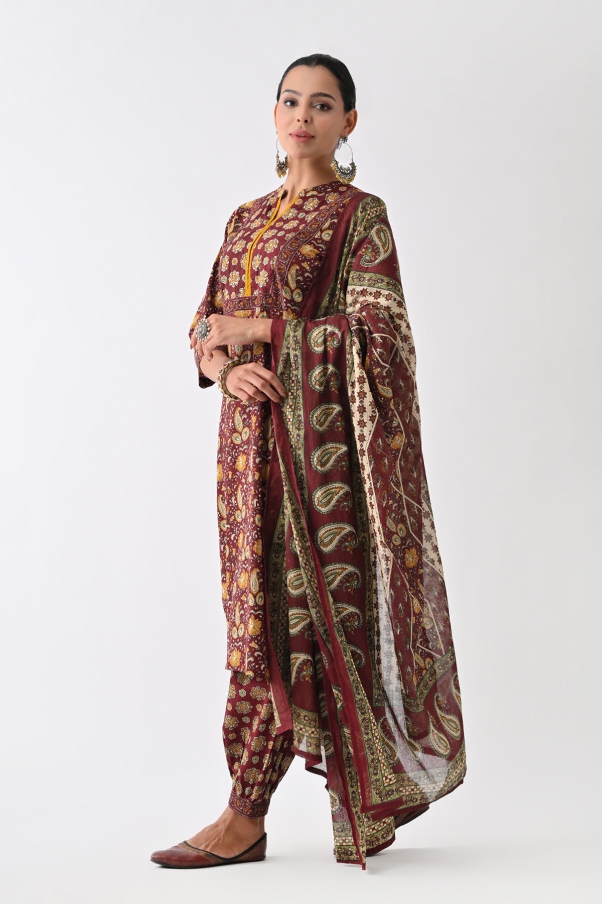 Rust Paisley Printed Kurta 3 Pcs Set