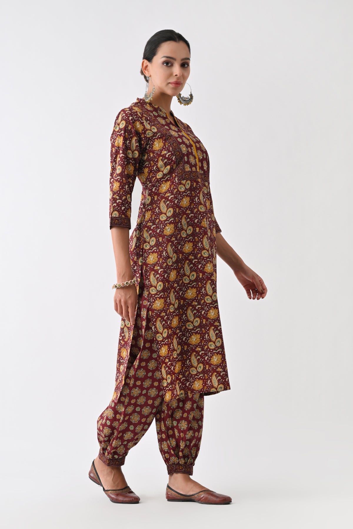 Rust Paisley Printed Kurta 3 Pcs Set