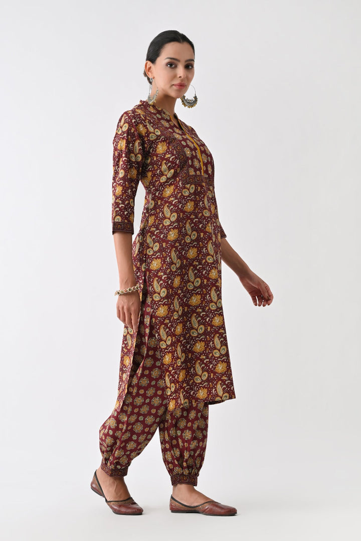 Rust Paisley Printed Kurta Set (3 Piece)