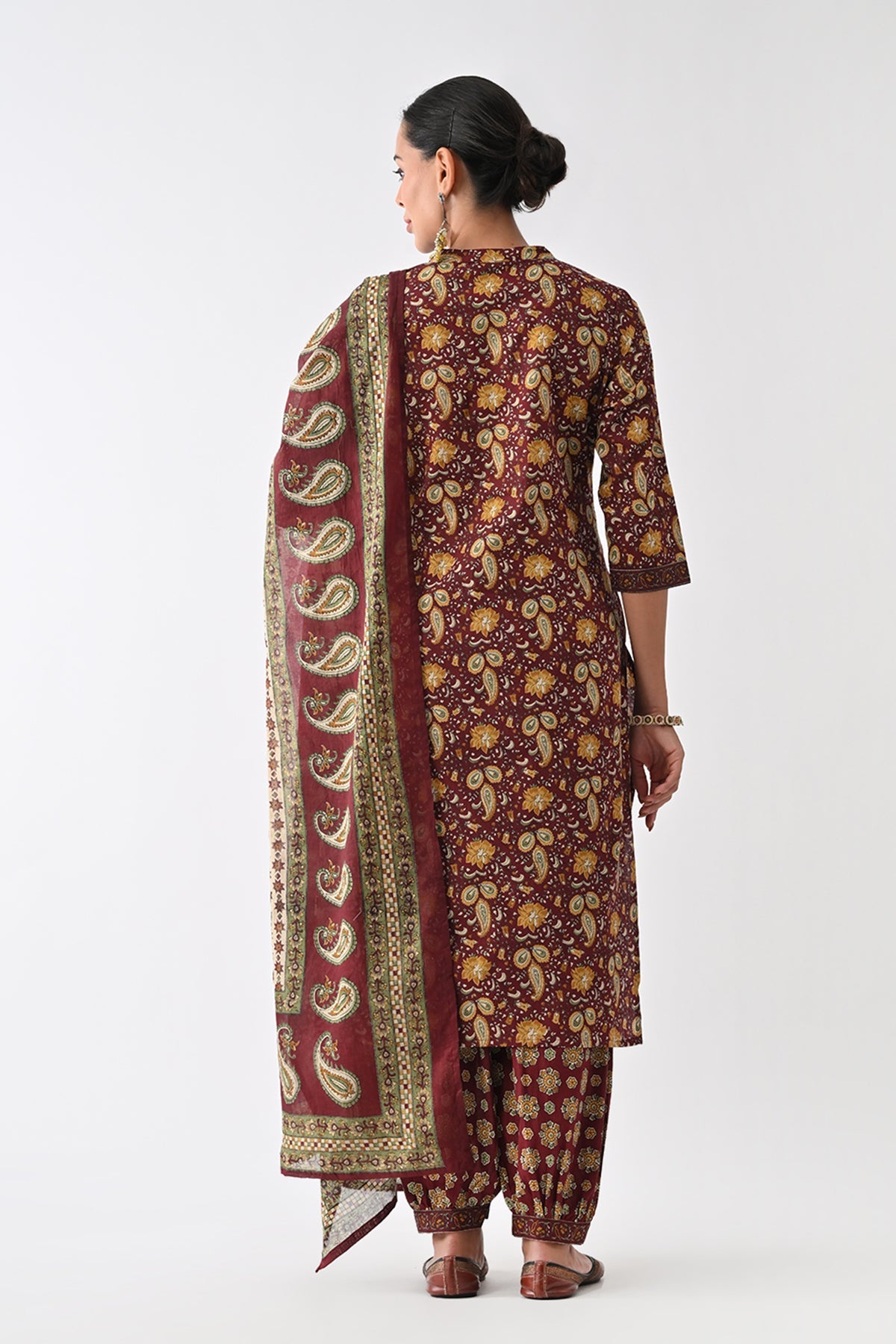 Rust Paisley Printed Kurta 3 Pcs Set