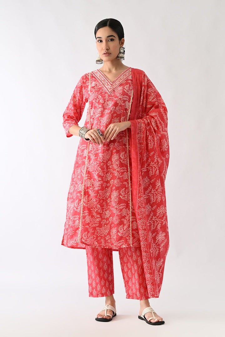 Pink Printed Kurta Set(3 Piece)
