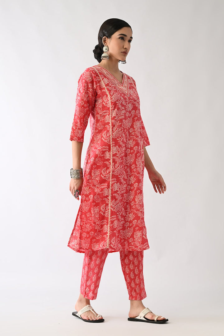 Pink Printed Kurta Set(3 Piece)